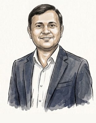 Illustrated portrait of Tej Patel