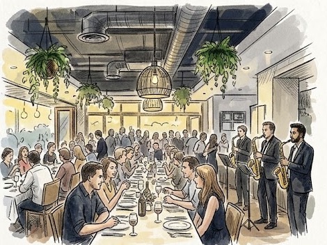 Illustration of a function with a live band at Sienna Marina