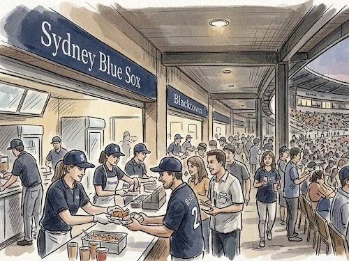 Illustration of match day catering at a Sydney Blue Sox home game